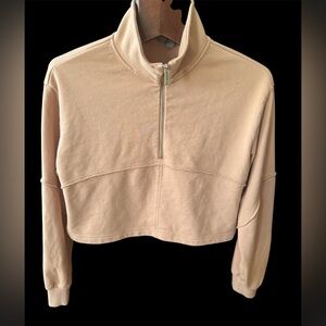 Sweaty Betty Cropped Half-Zip Pullover in Light Beige pink size 8